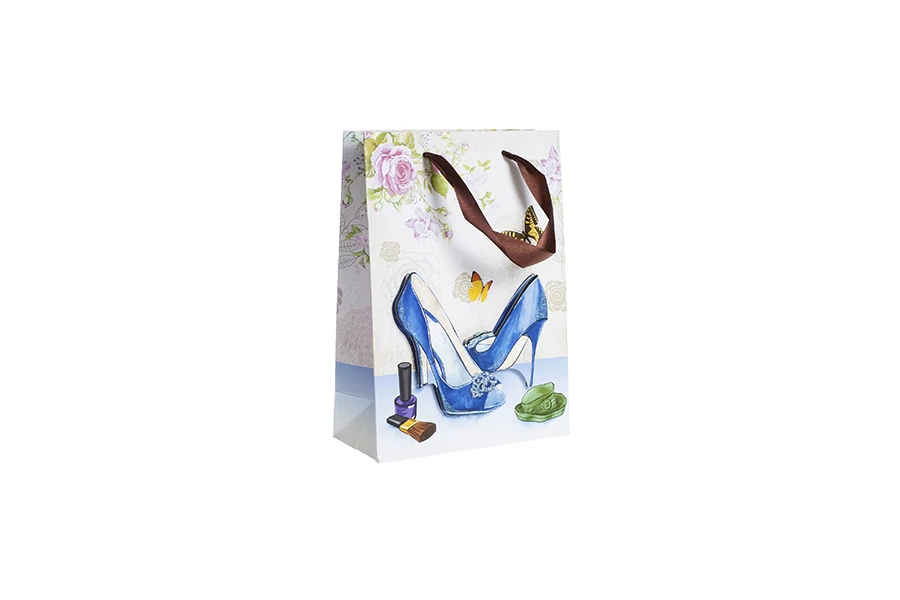 Хартиени  3-D подаръчни торбички , модел "Сини токчета", размер  "S", 18x8.5x25cm-изображение_продукт