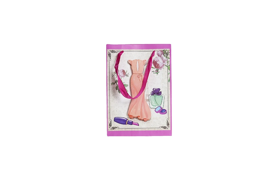 Хартиени 3-D подаръчни торбички, модел  "Оранжева рокля", размер "S", 18x8.5x25cm-изображение_размери