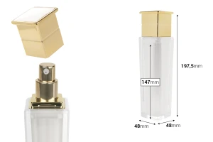Луксозна акрилна бутилка 100 мл в перлен цвят с помпа за крем -изображение_размери
