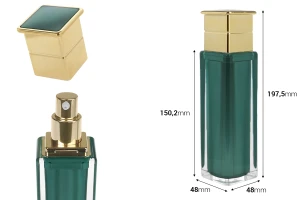 Луксозна акрилна бутилка 100 мл в изумруден цвят с помпа за крем -изображение_размери