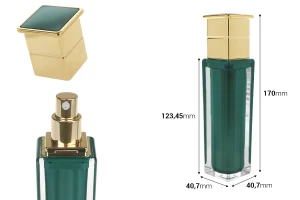 Луксозна акрилна бутилка 50 мл в изумруден цвят с помпа за крем -изображение_размери