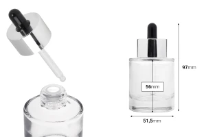 50 мл прозрачна стъклена бутилка с капкомер и отцеждач-изображение_размери