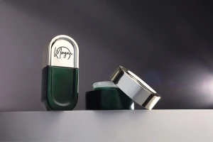 Стъклен буркан 50 мл в матово зелен цвят със златиста капачка с пластмасов уплътнител и с вътрешна пластмасова вложка  -изображение_група