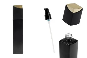 Луксозна стъклена матова бутилка 100 мл в матово с помпа за крем и капачка-изображение_продукт