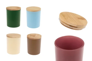 Стъклен буркан 200 мл с бамбукова капачка и гума в различни матови цветове-изображение_продукт