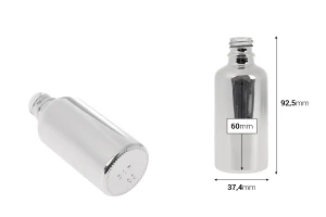 Стъклена бутилка 50 мл за етерични масла с PP18 гърловина в златист или сребрист цвят-изображение_размери