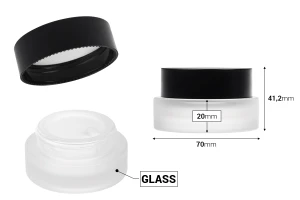 Стъклен буркан 30 мл  с черна матова капачка пластмасово уплътнение и вътрешна пластмасова вложка -изображение_размери