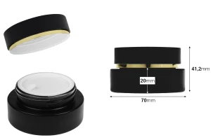 Стъклен матов буркан 30 мл с матова черна капачка с уплътнител и пластмасова вътрешна вложка-изображение_размери
