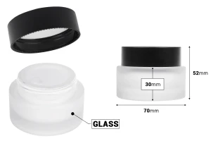 Стъклен буркан 50 мл с черна матова капачка пластмасово уплътнение и вътрешна пластмасова вложка-изображение_размери