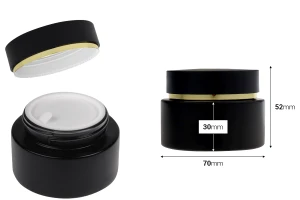 Стъклен матов буркан 50 мл с матова черна капачка с уплътнител и пластмасова вътрешна вложка -изображение_размери