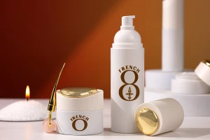 Стъклен луксозен бял матов буркан 50 мл  за крем с капчка с уплътнител и вътрешна пластмасова вложка-изображение_група