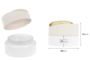 Стъклен луксозен бял матов буркан 30 мл  за крем с капчка с уплътнител и вътрешна пластмасова вложка -изображение_размери