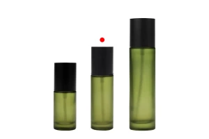 Стъклена зелена матова  50 мл бутилка с помпа за крем и черна матова капачка-изображение_група