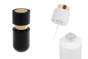 Стъклена бутилка 30 мл със златиста помпа за крем -изображение_продукт