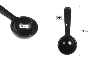 Мерителна лъжичка - пластмасова лъжичка 79 мм в черен цвят - 12 бр.-изображение_размери