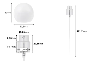 Комплект - алуминиев спрей и бяла сферична капачка (малка) за бутилки с гърловина 15/400-изображение_размери