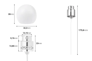 Спрей с бяла матова сферична (малка) капачка за парфюмни бутилки Кримп 15 мм -изображение_размери