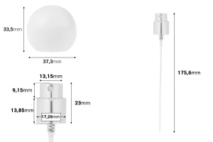 Комплект - алуминиев спрей и бяла сферична капачка (голяма) за бутилки с гърловина 15/400-изображение_размери