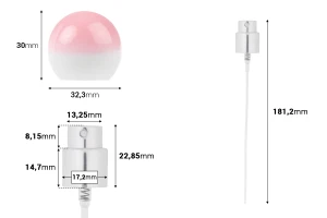 Комплект - алуминиев спрей и розова сферична капачка (малка) за бутилки с гърловина15/400-изображение_размери