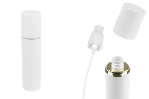 Бутилка от 100 мл в бял МАТОВ цвят със сребърна или златна ивица, със спрей и бяла МАТОВА капачка-изображение_продукт