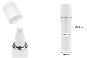 Бутилка от 100 мл в бял МАТОВ цвят със сребърна или златна ивица, със спрей и бяла МАТОВА капачка-изображение_размери