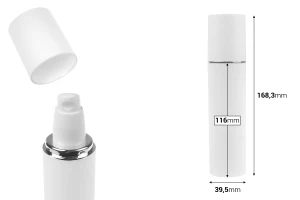 Бутилка 100 мл в бял МАТОВ цвят със сребърна или златна ивица, с помпа за крем и бяла МАТОВА капачка-изображение_размери