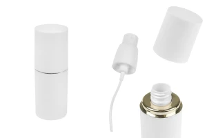 Бутилка от 30 мл в бял МАТОВ цвят със сребърна или златна ивица, със спрей и бяла МАТОВА капачка-изображение_продукт