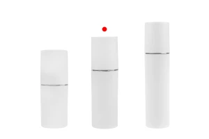 Бутилка 50 мл в бял МАТОВ цвят със сребърна или златна ивица, с помпа за крем и бяла МАТОВА капачка-изображение_група