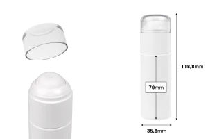 Пластмасова (PETG) бутилка в бял цвят 50 мл с капкомер, прозрачна капачка и отцеждач-изображение_размери