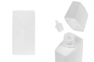 Пластмасова (PETG) бутилка 30 мл в бял цвят с коничка тапичка за течна козметика и бяла капачка -изображение_продукт
