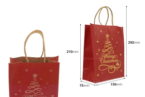 Коледни хартиени подаръчни торбички с размери 150x75x210 мм  - 12 бр.-изображение_размери