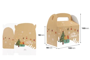 Коледна хартиена подаръчна кутия с размери 160x90x90 мм с дръжка - 24 бр.-изображение_размери