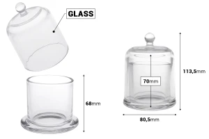 Декоративен стъклен съд (камбана) 120 мл с капачка -изображение_размери