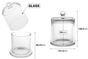 Декоративен стъклен съд (камбана) 390 мл с капачка-изображение_размери