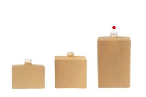 Стъклена  правоъгълна бутилка за парфюм 100 мл (15/400) в каучуков бежов цвят -изображение_група