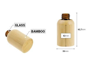 Стъклена бутилка за етерични масла 10 мл с гърловина  PP18 и бамбуково покритие-изображение_размери