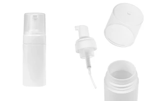 Пластмасова (PET) бяла бутилка 100 мл с бяла помпа за пяна и капачка-изображение_продукт