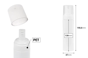 Пластмасова (PET) бяла бутилка 200 мл с бяла помпа за пяна и капачка-изображение_размери