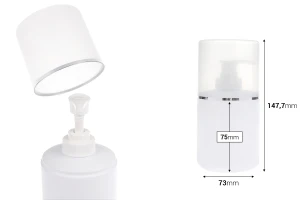 Пластмасова (HDPE) бяла бутилка 300 мл с помпа за крем и прозрачна капачка със сребриста лента-изображение_размери