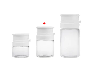 Стъклено бурканче 10 мл (прозрачно или карамелено) с бяла пластмасова предпазна капачка ( PP24) за лекарства и хомеопатични продукти-изображение_група