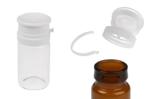 Стъклено бурканче 15 мл (прозрачен или карамелен цвят) с бяла предпазна капачка (PP24) за лекарства и хомеопатични продукти-изображение_продукт