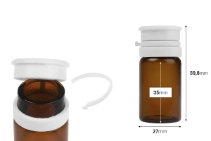 Стъклено бурканче 15 мл (прозрачен или карамелен цвят) с бяла предпазна капачка (PP24) за лекарства и хомеопатични продукти-изображение_размери