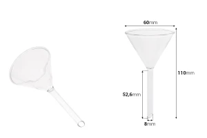 Стъклена фуния с диаметър 60 мм (с връх 8 мм)-изображение_размери