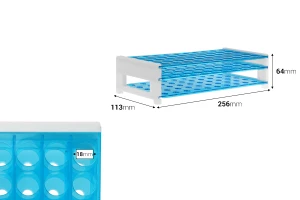 Пластмасова стойка 256x113x64 мм с 40 позиции за флакони (диаметър на отвора 18 мм)-изображение_размери