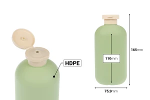 Пластмасова бутилка (HDPE) 500 мл с капачка тип „flip top“ за шампоан, душ гел и лосион-изображение_размери