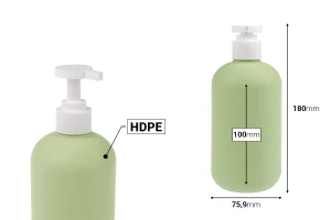 Пластмасова бутилка (HDPE) 500 мл с помпа за шампоан - душ гел и лосион-изображение_размери