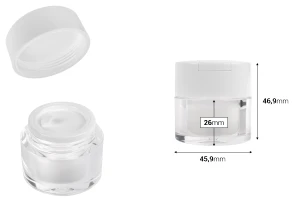 Акрилен пластмасов буркан 15 мл с бяла капачка, шпатула и пластмасово уплътнение-изображение_размери