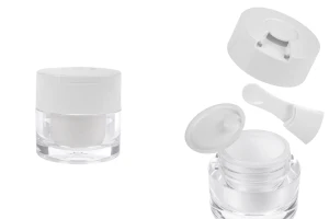 Акрилен пластмасов буркан 30 мл с бяла капачка, шпатула и пластмасово уплътнение-изображение_продукт