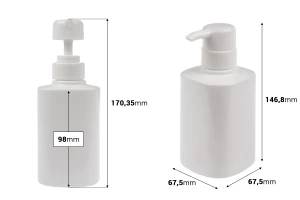 Пластмасова 300 мл PET бутилка в бял цвят с помпа (PP32)-изображение_размери
