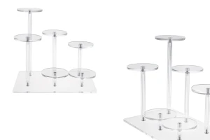 Прозрачна акрилна стойка за продукти 210x140x85 мм (диаметър на всяка основа 70 мм) - 6 позиции(основи)-изображение_продукт